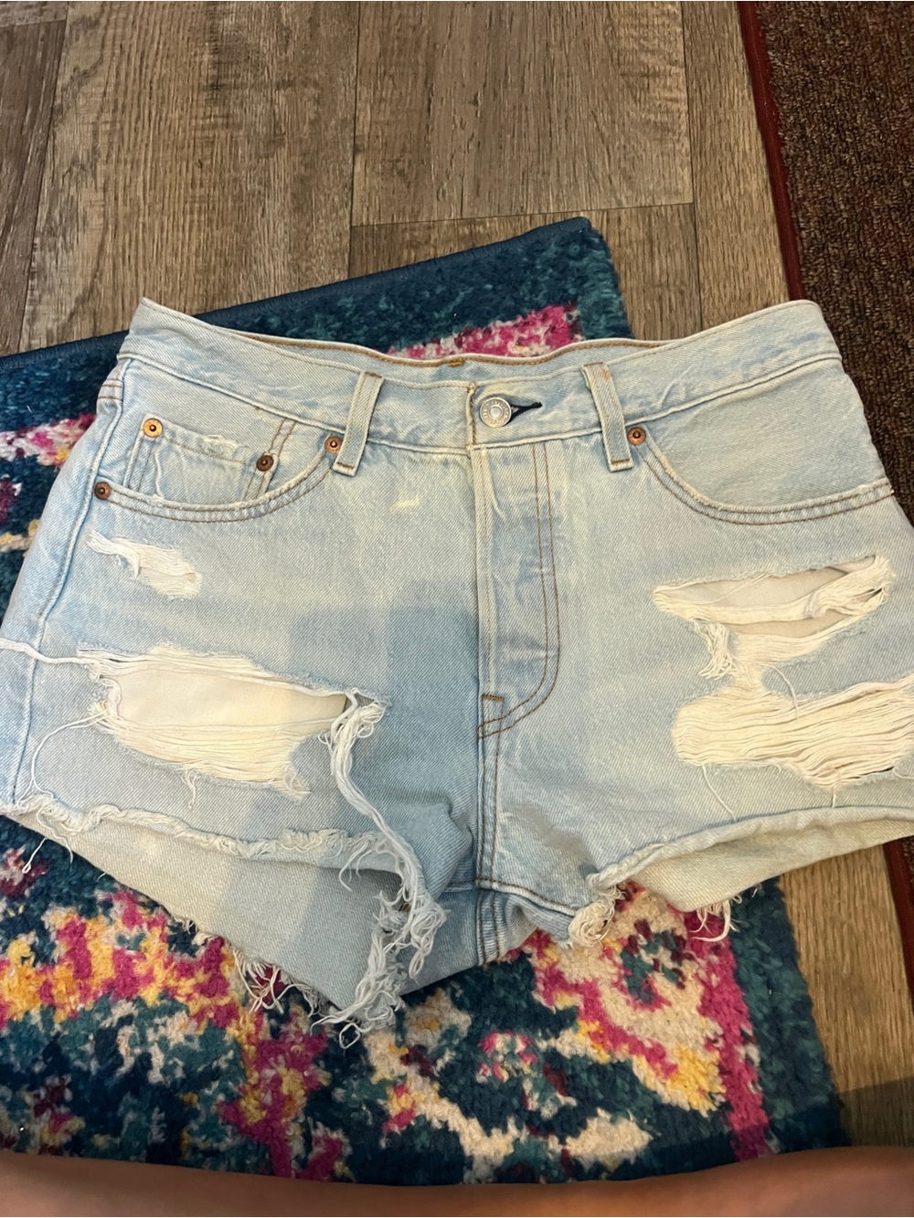 Levi’s 501 Light Blue Distressed Denim Shorts - Women